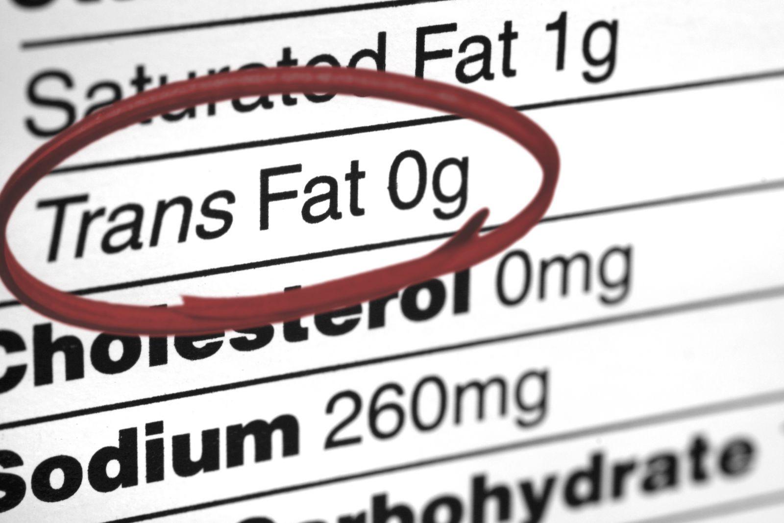 A close-up of an ingredient label with the words "trans fat" circled.