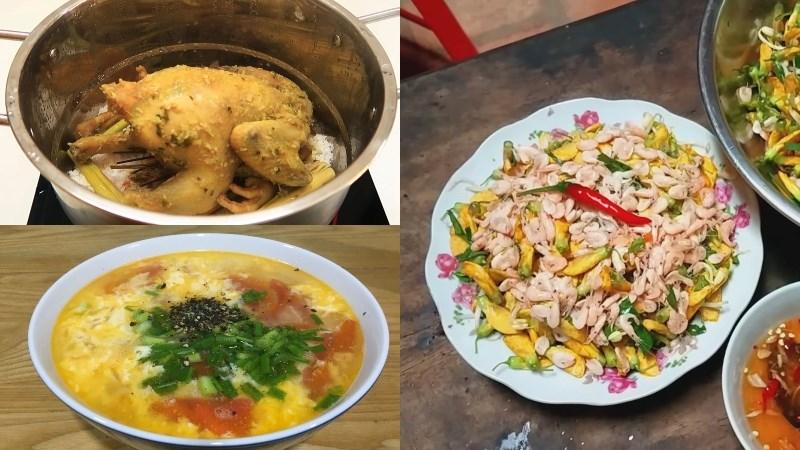 Bữa trưa: Chả giò, ếch xào hành, canh chua ếch