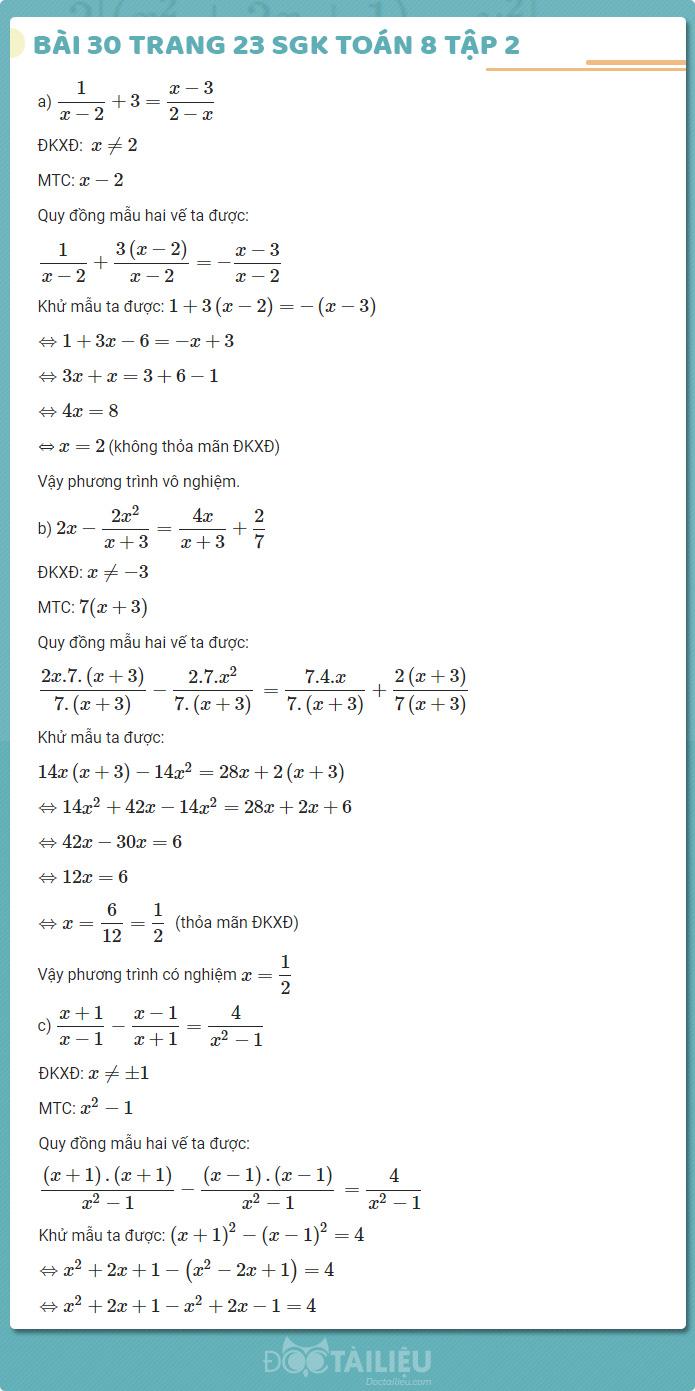 giải bài 30 sgk Toán 8 tập 2 trang 23