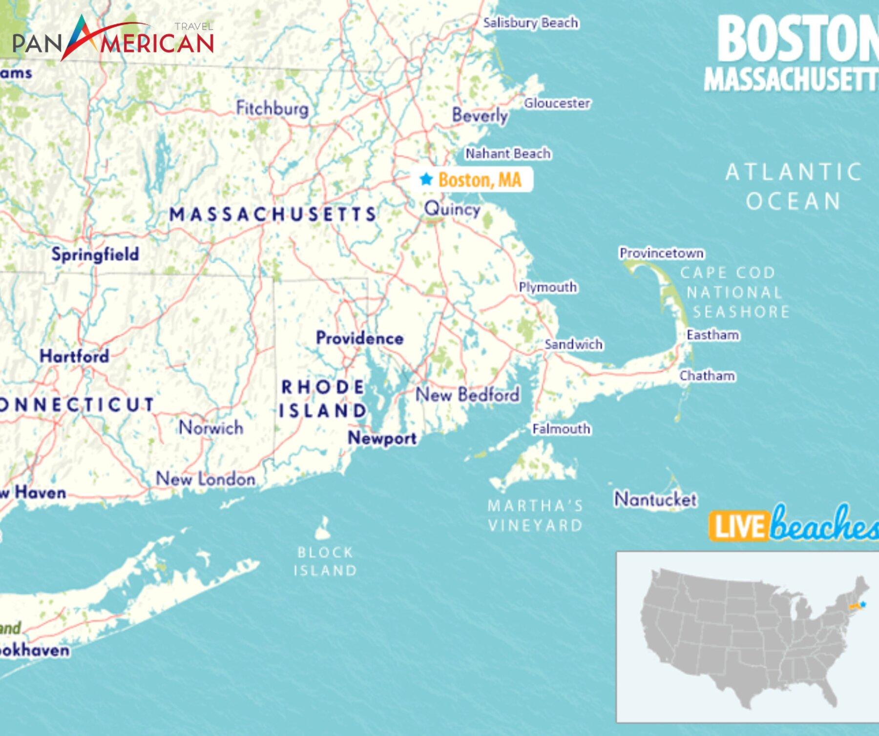 Boston nằm trên bán đảo Shawmut, thuộc bang Massachusetts